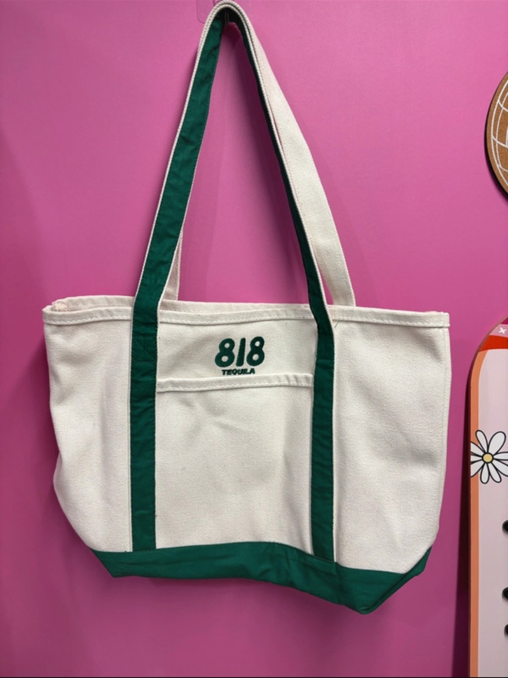818 tequila Kendall Jenner White and Green Canvas Tote Bag